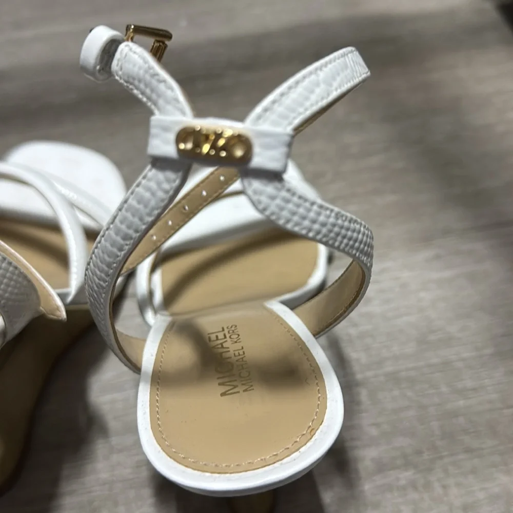 WORN ONCE MICHAEL KORS WHITE AND GOLD WEDGE SANDALS